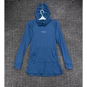 Columbia PFG Top Womens Small Blue Hooded Pockets Vented Omni Shade Fish Outdoor